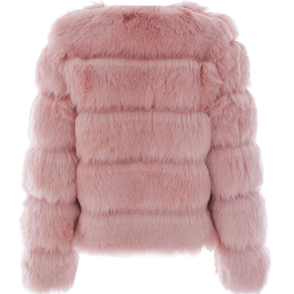 ‘Danica’ Pink Fluffy Faux Fur Coat - Picture 4 of 5